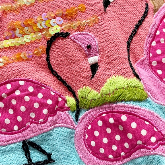 JACK B QUICK Women’s Pink Cardigan Flamingo Palm Trees Tropical Beads Sequins - Picture 7 of 11